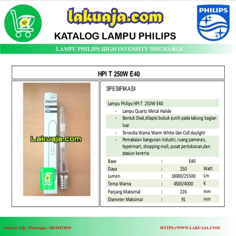  Lampu  PHILIPS HPI  T  250W  Lakuaja